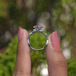 Princess Lab Gemstone Leaf Style Engagement Ring