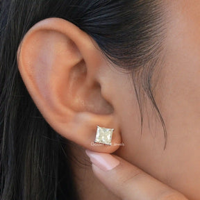 Colorless princess Cut Moissanite Stud Earrings