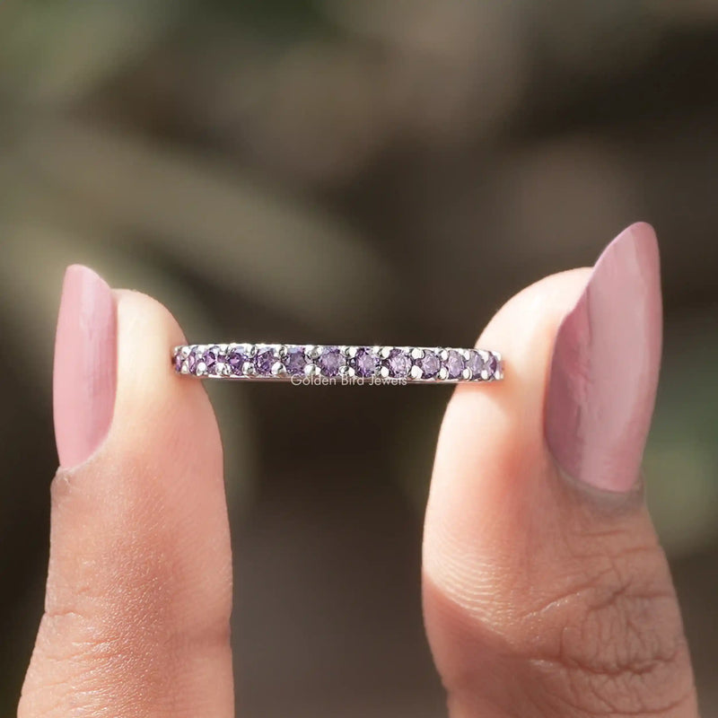 Amethyst Purple Round February Birthstone Band