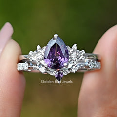 Purple Amethyst Pear Gemstone Ring Set
