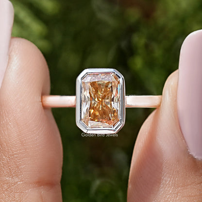Radiant Cut Moissanite Diamond Bezel Set Ring