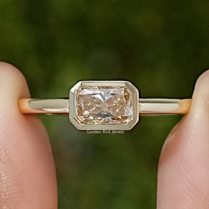 Radiant Cut Moissanite Bezel Set Solitaire Engagement Ring