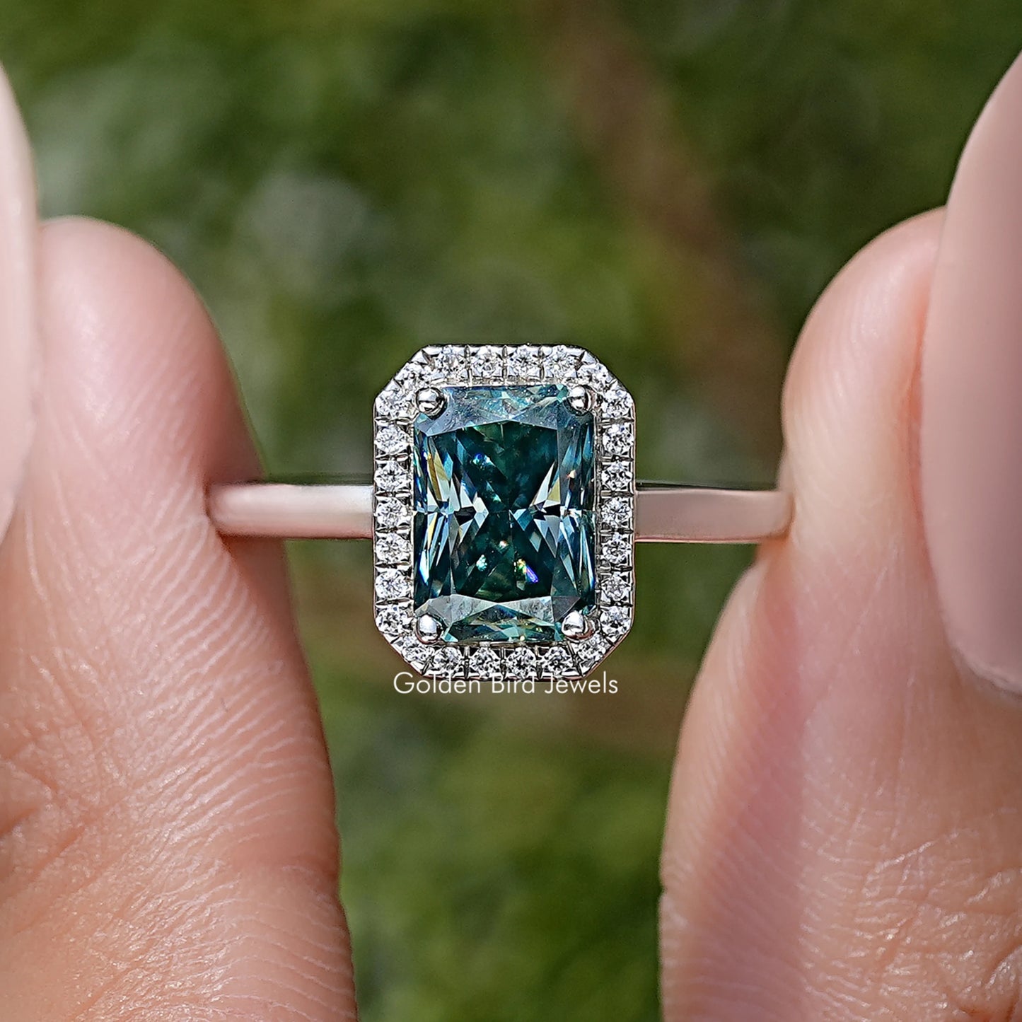Radiant Cut Moissanite Diamond Halo Wedding Ring