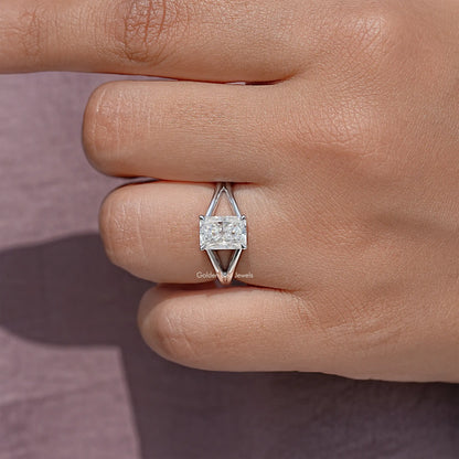 Radiant Cut Moissanite Split Shank Solitaire Engagement Ring