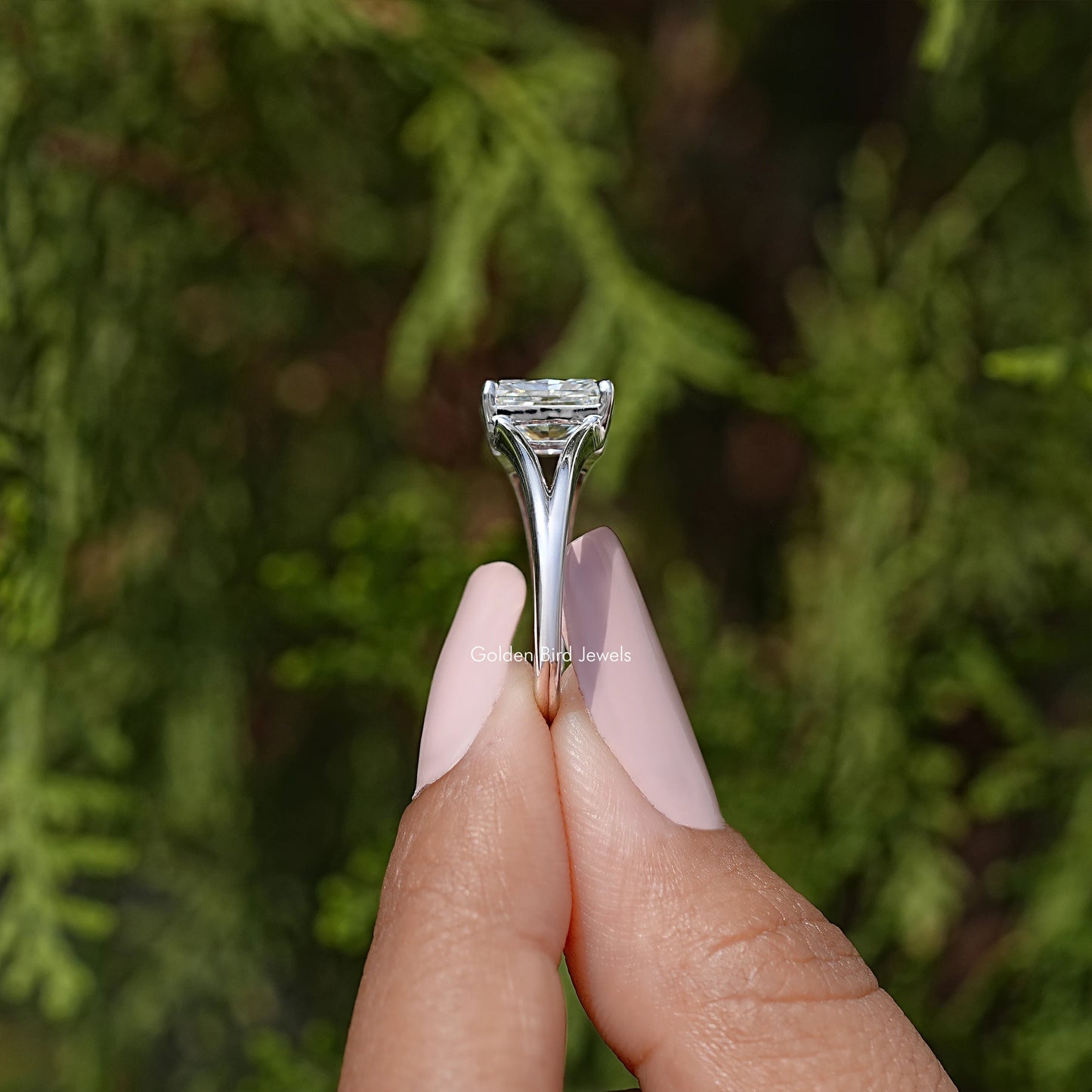 Radiant Cut Moissanite Split Shank Solitaire Engagement Ring
