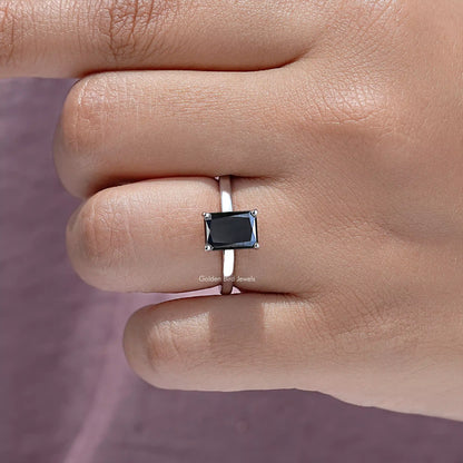 Black Radiant Cut Moissanite Gemstone Hidden Halo Ring