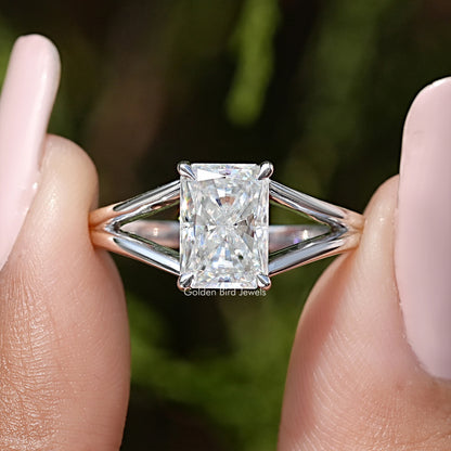 Radiant Cut Moissanite Split Shank Solitaire Engagement Ring