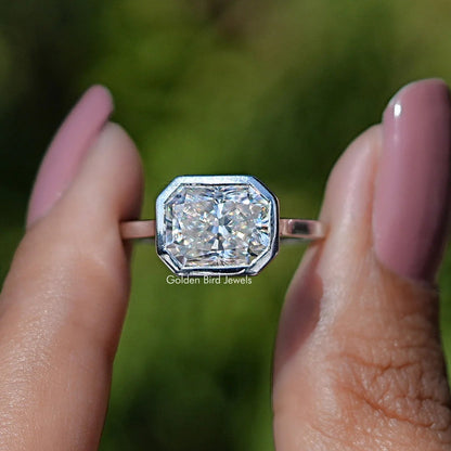 Radiant Cut Moissanite Bezel Set Engagement Ring