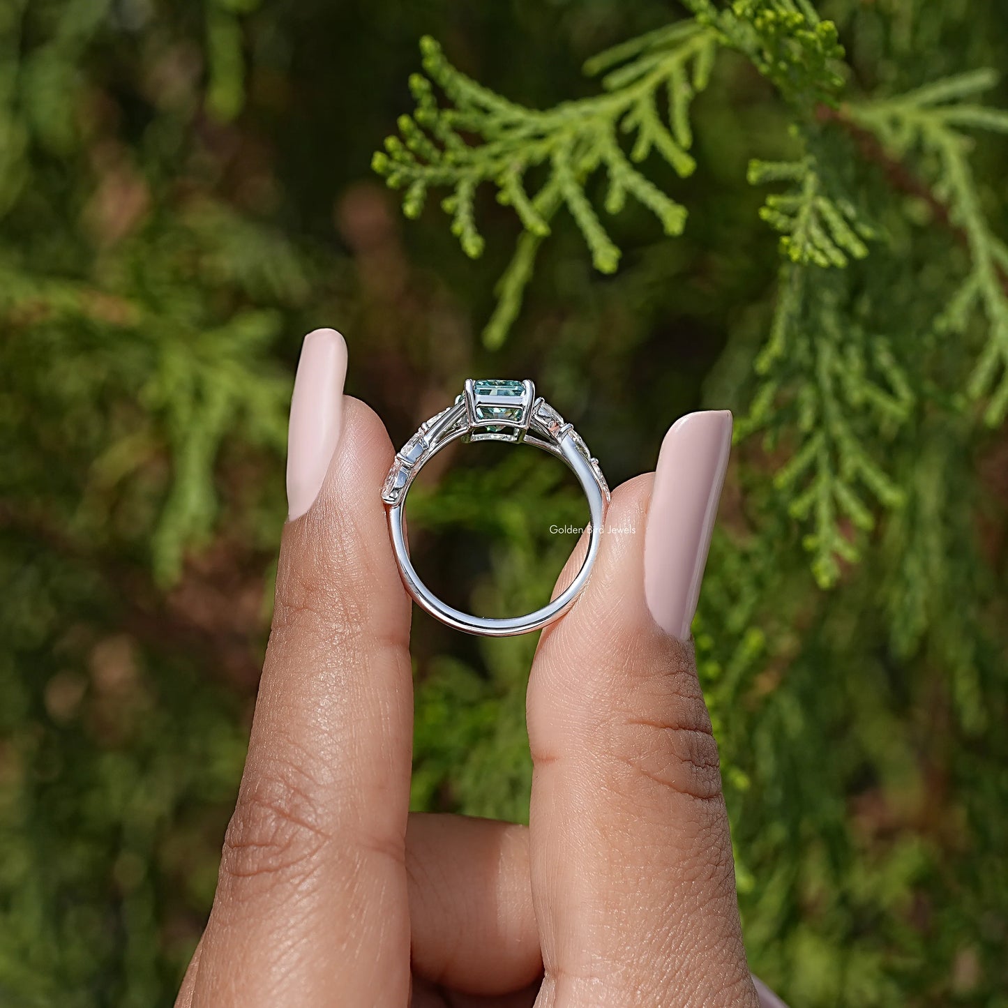 Radiant Cut Moissanite Gemstone Floral Anniversary Ring