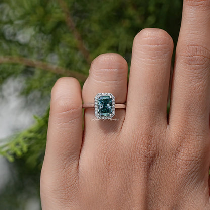 Radiant Cut Moissanite Diamond Halo Wedding Ring