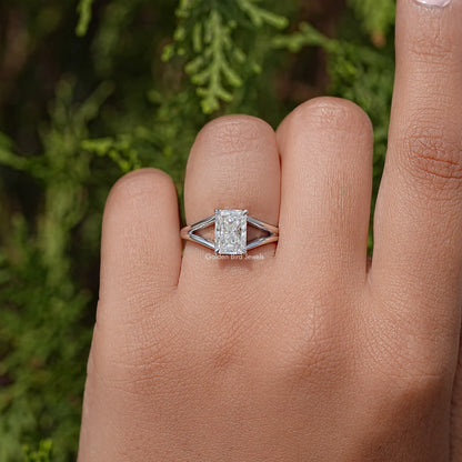 Radiant Cut Moissanite Gemstone Split Shank Engagement Ring