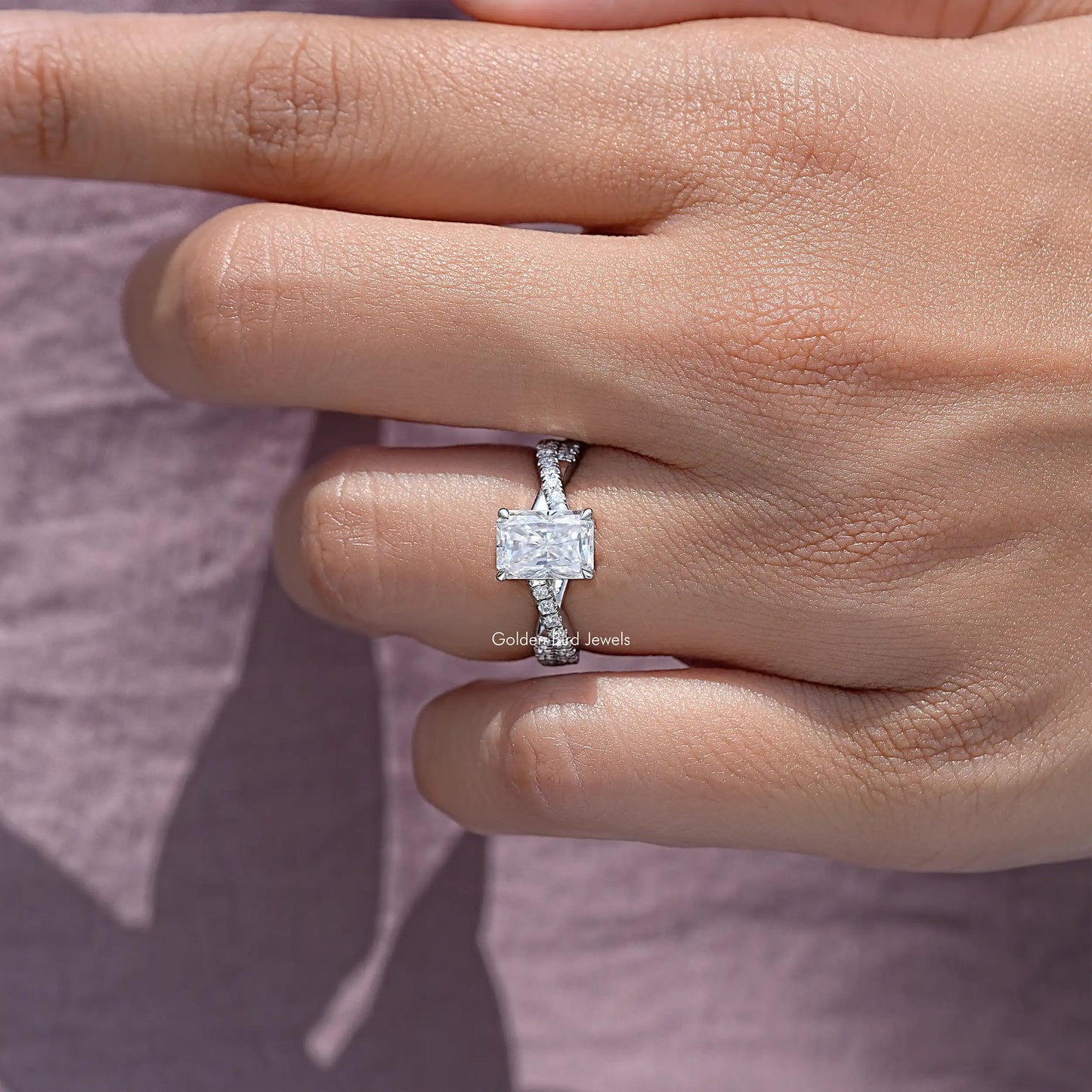 Radiant Moissanite Twisted Accent Wedding Ring