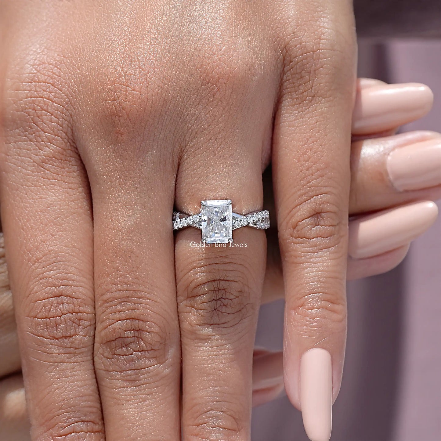 Radiant Moissanite Twisted Accent Wedding Ring