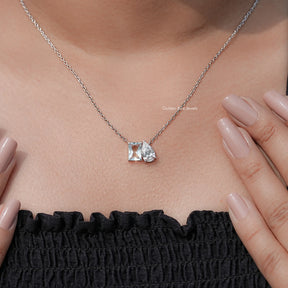 Radiant Cut Aqua Blue Gemstone Toi Et Moi Pendant