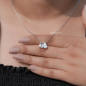 Radiant Cut Aqua Blue Gemstone Toi Et Moi Pendant