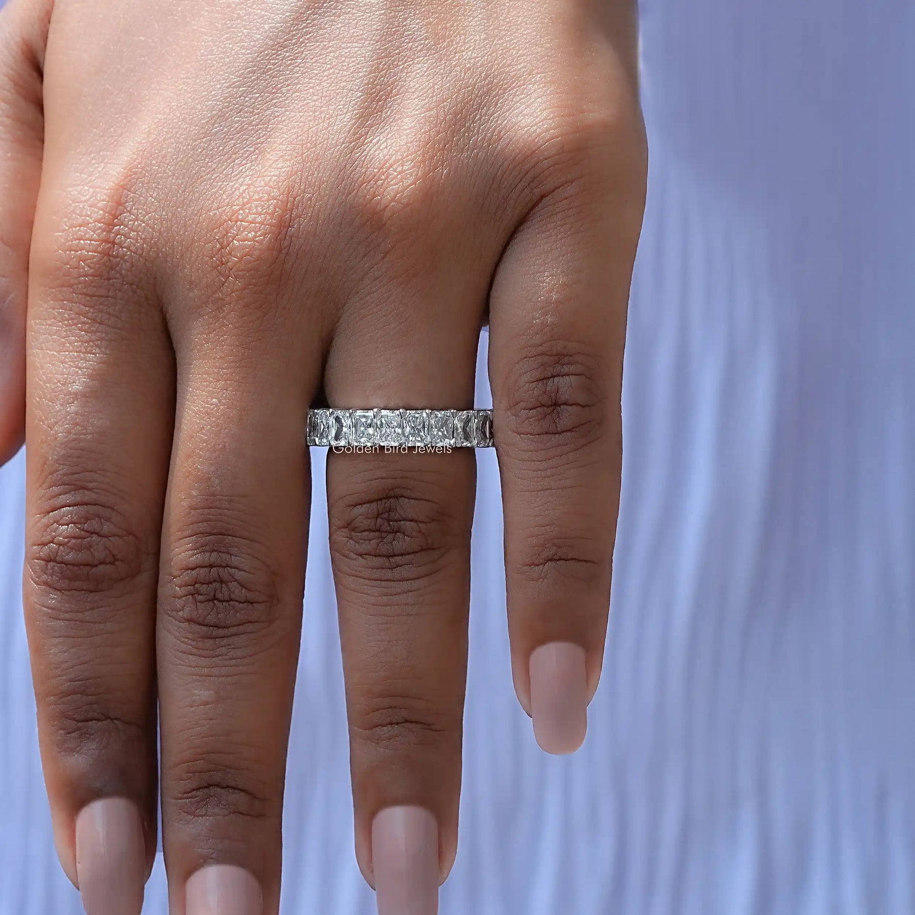 View of Radiant Cut Diamond Full Eternity Band In White Gold