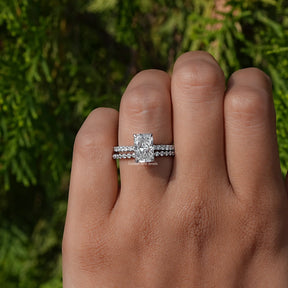 View of A Radiant Cut Diamond Bridal Ring Set 
