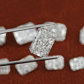 Twijer holding On the Radiant Cut Loose Lab Grown Diamond