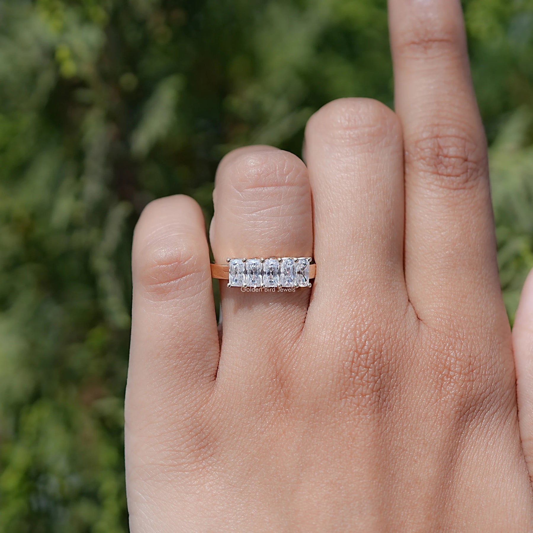 Five Stone Radiant Cut Moissanite Band