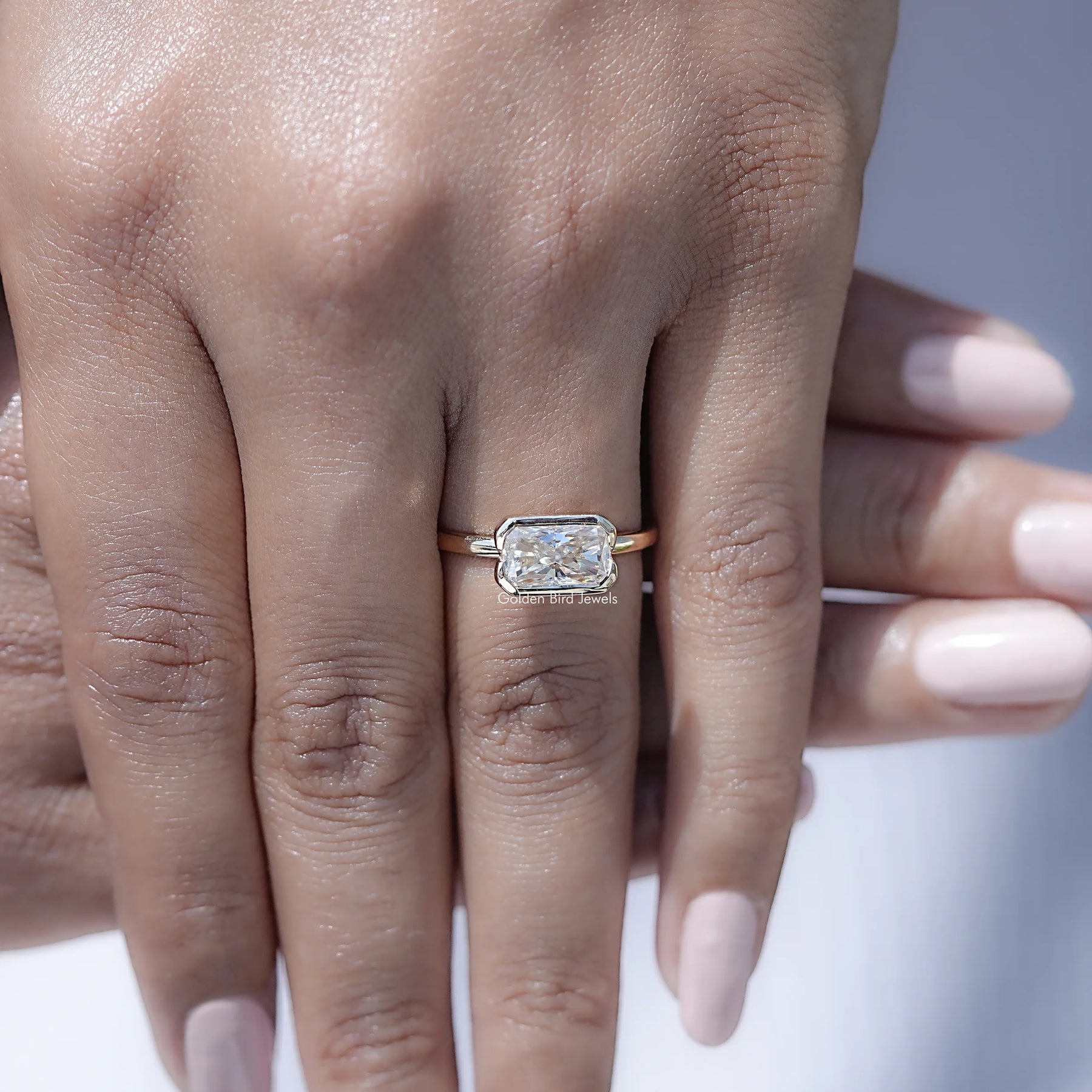 Close view of Radiant Cut Moissanite Solitaire Ring
