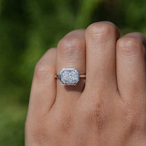 Close view of Radiant Cut Moissanite Solitaire Ring