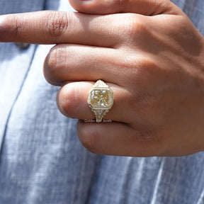 Close-Up View of Radiant And Round Cut Moissanite Accent Stone Ring In White Gold