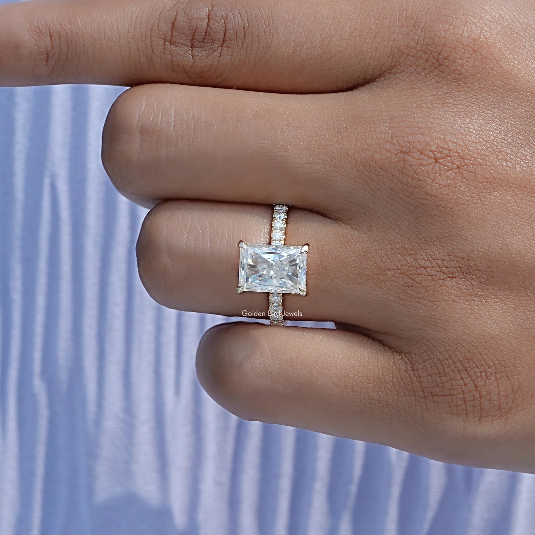 Radiant Moissanite Solitaire Accent Engagement Ring