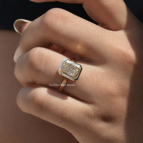 Detailed View Of Radiant Cut Moissanite Solitaire Ring In Yellow Gold