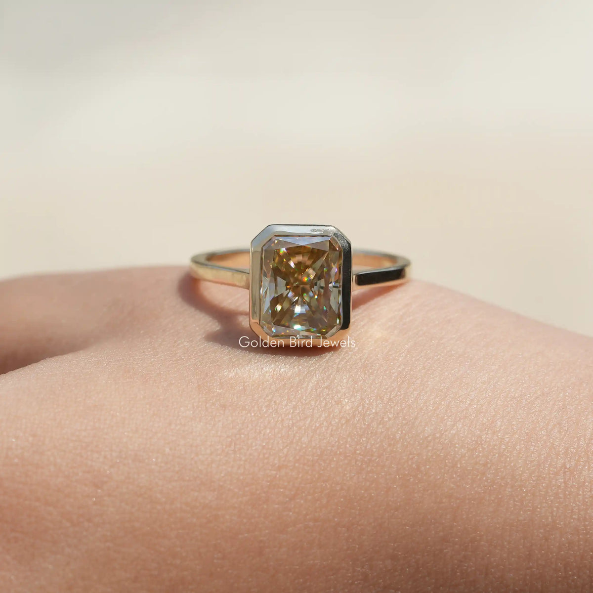View of Radiant Cut Moissanite Solitaire Engagement Ring