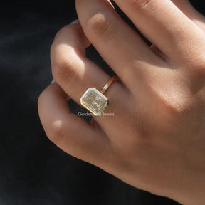 Close-Up View of Radiant Cut Moissanite Solitaire Ring In Yellow Gold