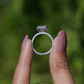 Back view of Radiant Cut Moissanite Solitaire Ring in secure setting 