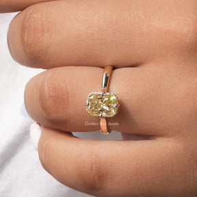 Close view of Moissanite engagement Ring  in radiant cut  diamonds