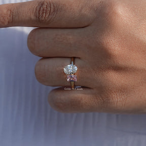 Radiant Gemstone And Oval Diamond Two Stone Ring