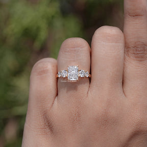 Front view of Radiant Lab Diamond Five Stone Engagement Ring