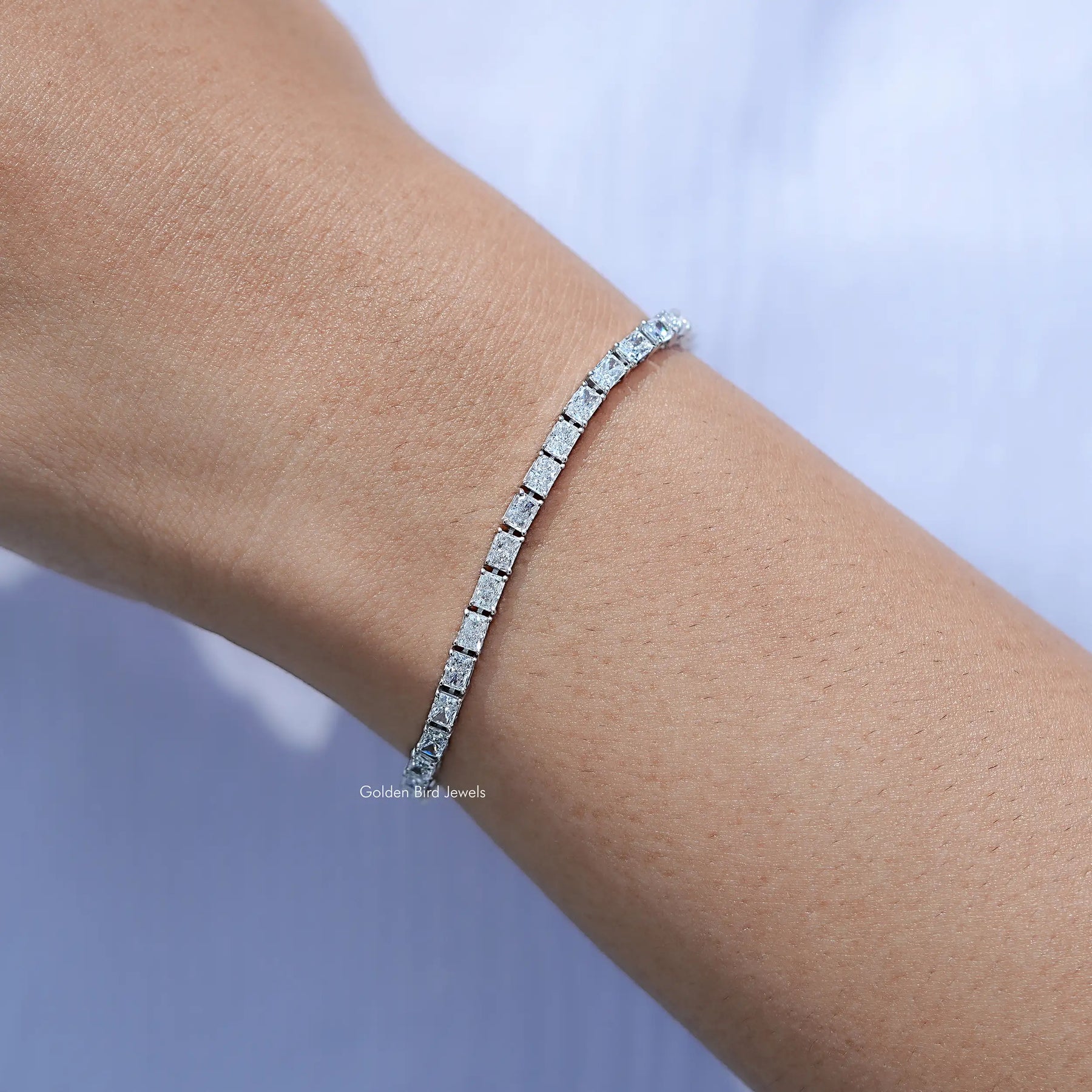 Side View Of Radiant Cut Lab Tennis Bracelet
