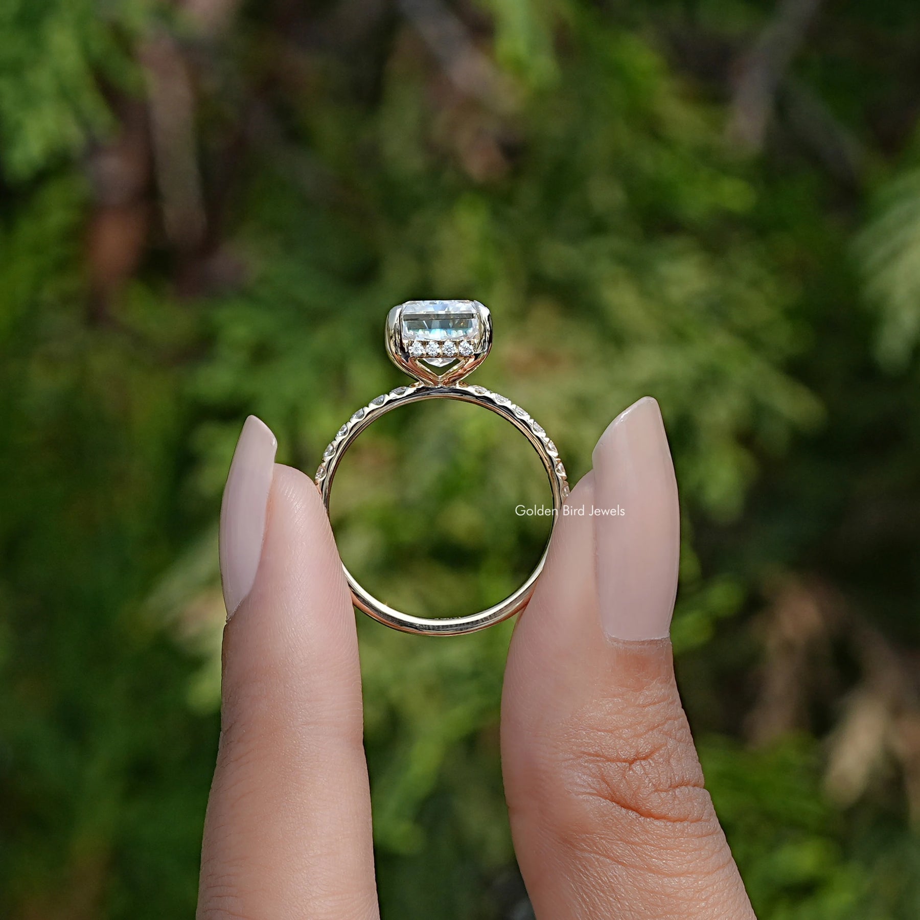 Radiant Moissanite Solitaire Accent Engagement Ring