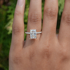 Radiant Moissanite Solitaire Accent Engagement Ring