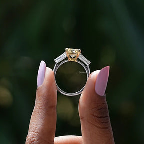 Back View of Radiant Cut Moissanite Ring In two fingers