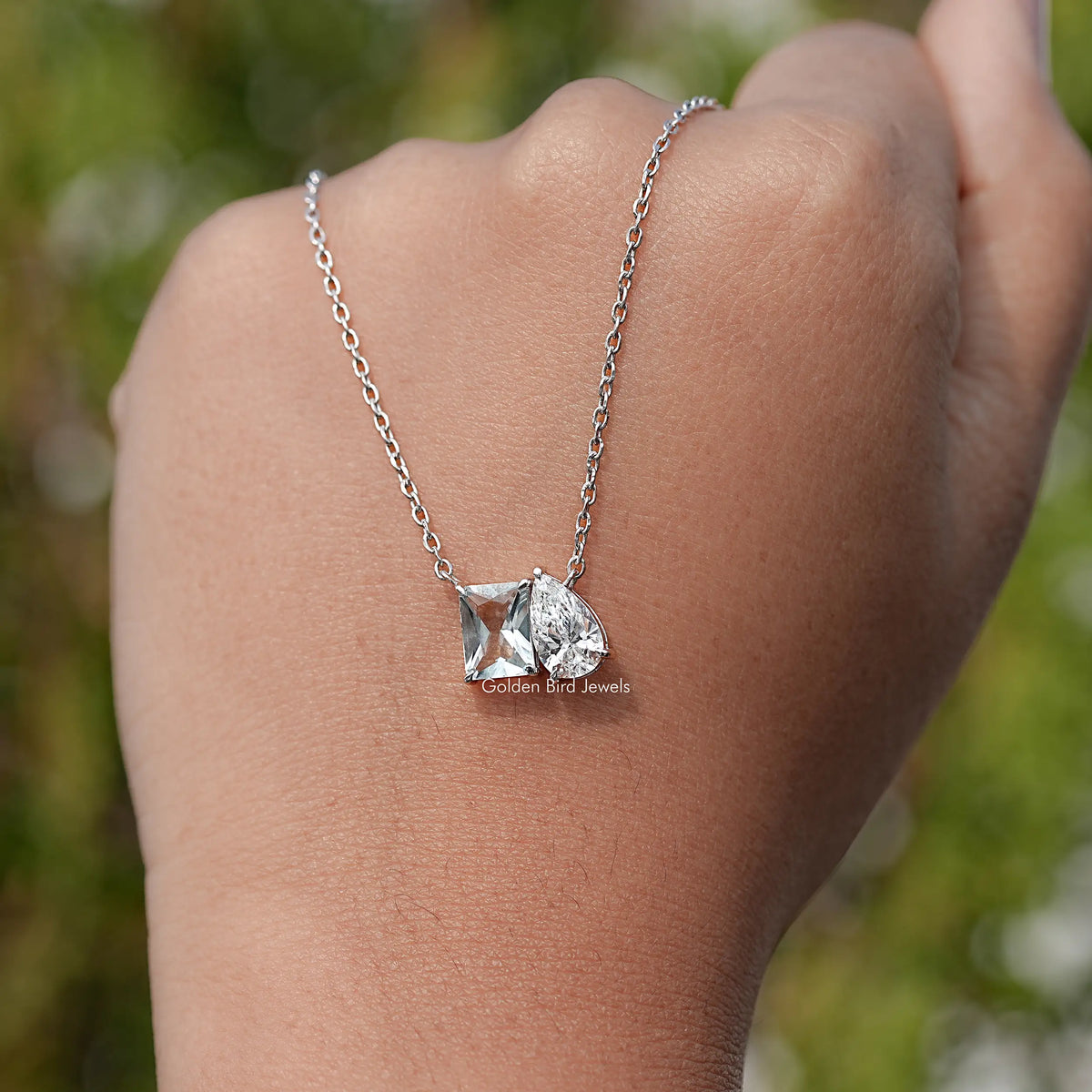 Radiant Cut Aqua Blue Gemstone Toi Et Moi Pendant