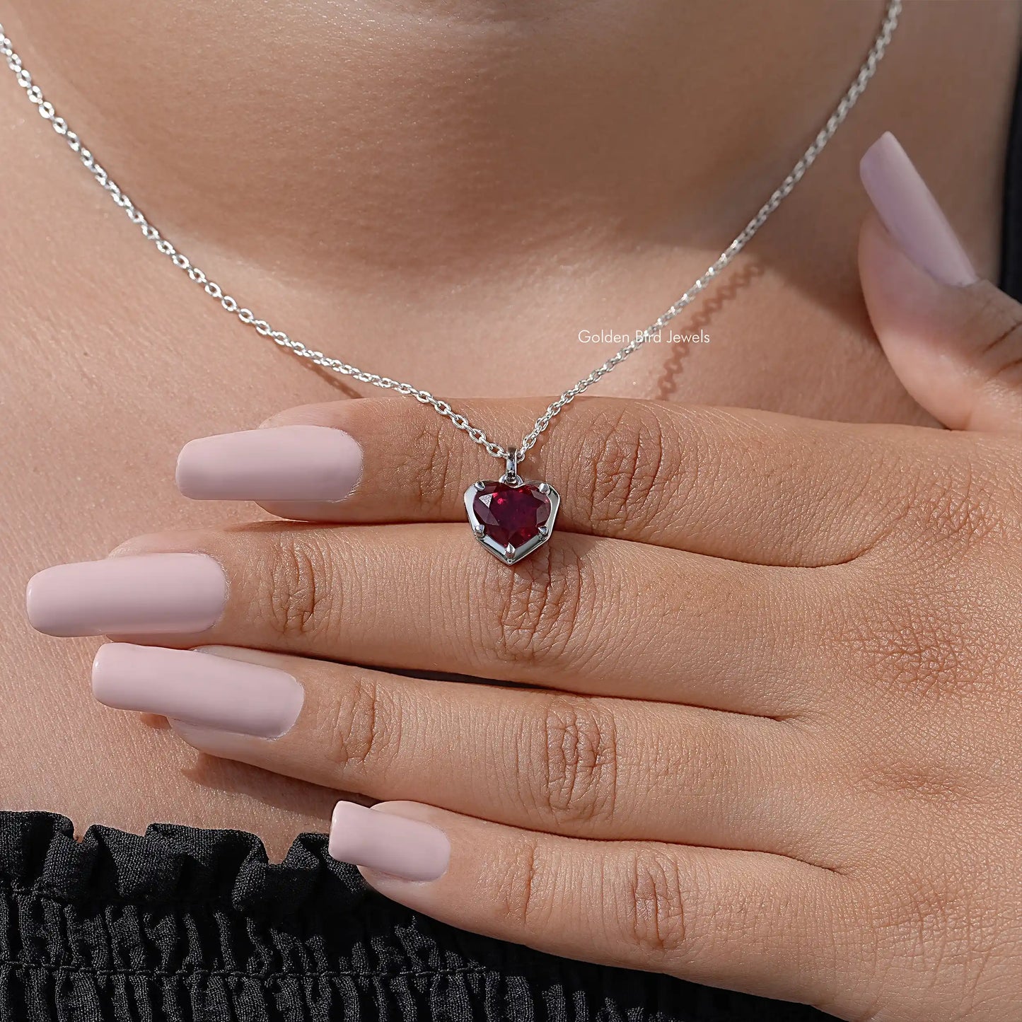 Red Ruby Heart Cut Gemstone Solitaire Necklace