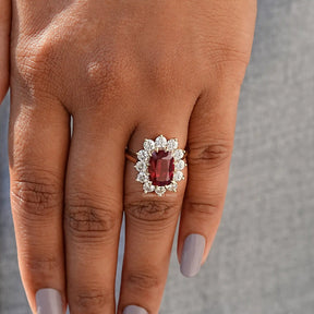 Detailed View Of Ruby Elongated Cushion Cut Ring