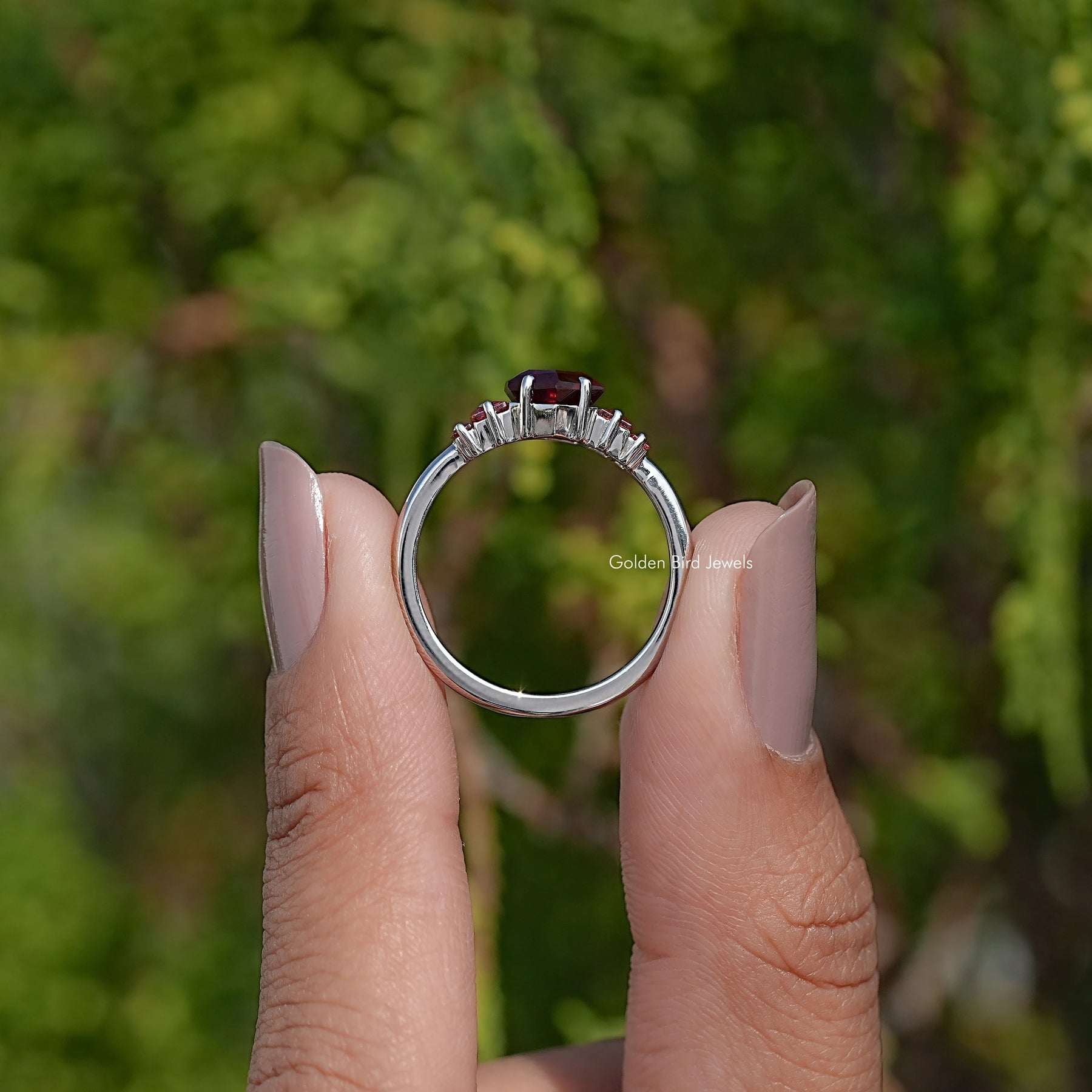 Red Ruby Hexagon Cut Gemstone 5 Stone Ring