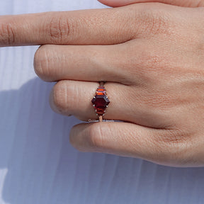 Red Ruby Hexagon Cut Gemstone 5 Stone Ring
