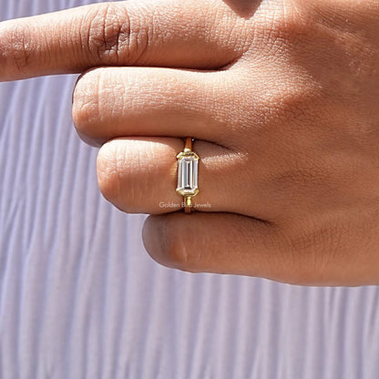 Emerald Cut Moissanite East West Set Solitaire Ring