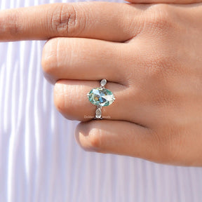 [14K White Gold Oval Cut Moissanite Ring]-[Golden Bird Jewels]