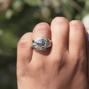 View of Rose Cut Oval Moissanite Ring In finger