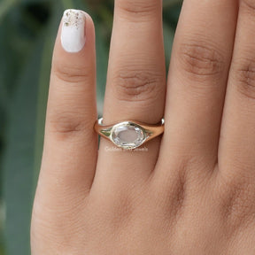 View of Rose Cut Oval Moissanite Ring In White Gold