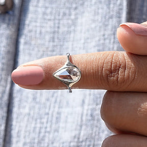 In front View of Rose Cut Pear Moissanite Bezel Set Ring