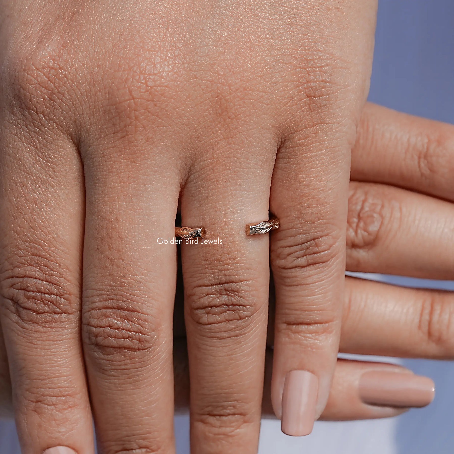 Rose Gold Leaf Style Open Cuff Wedding Band