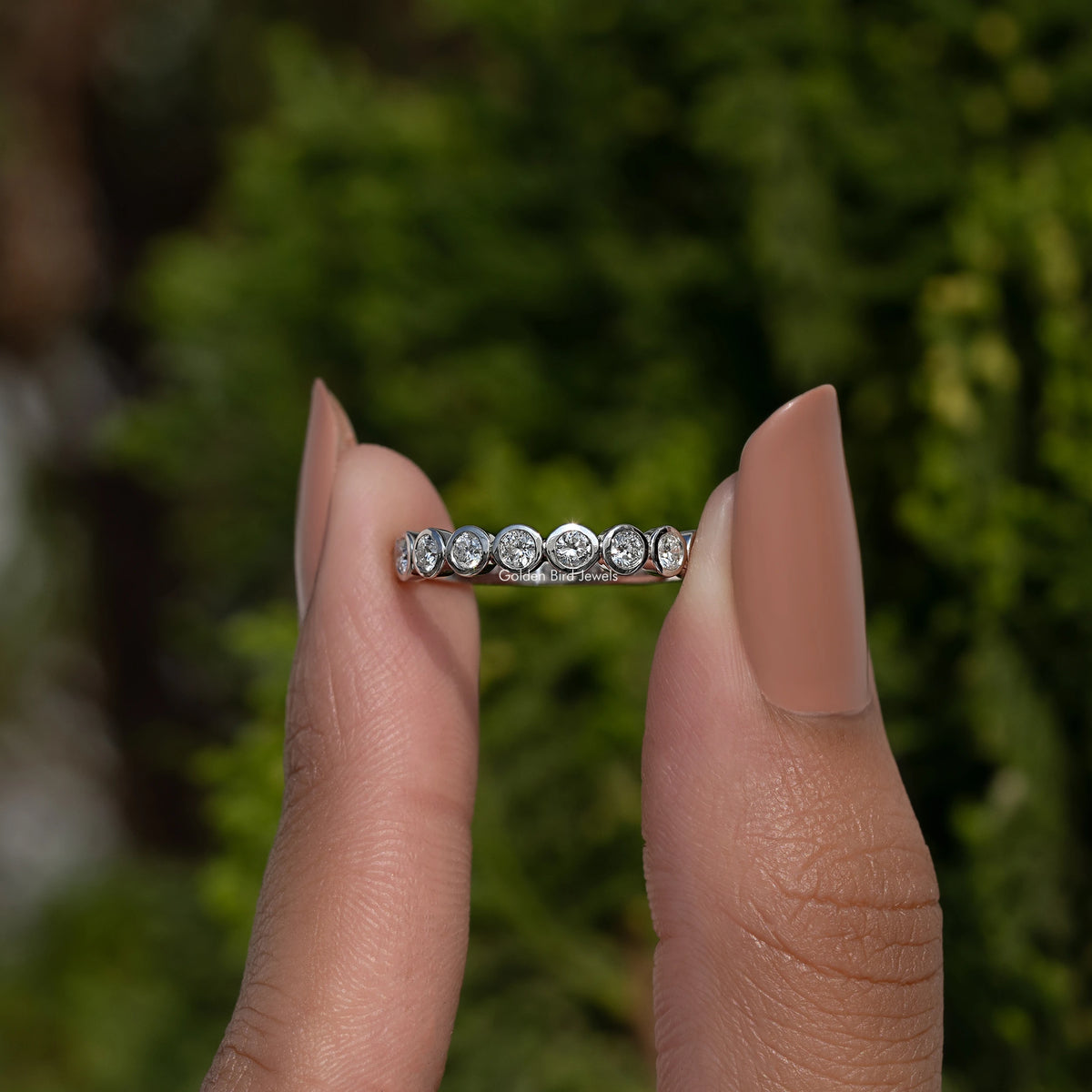 Round Bezel Set Lab Diamond Wedding Band